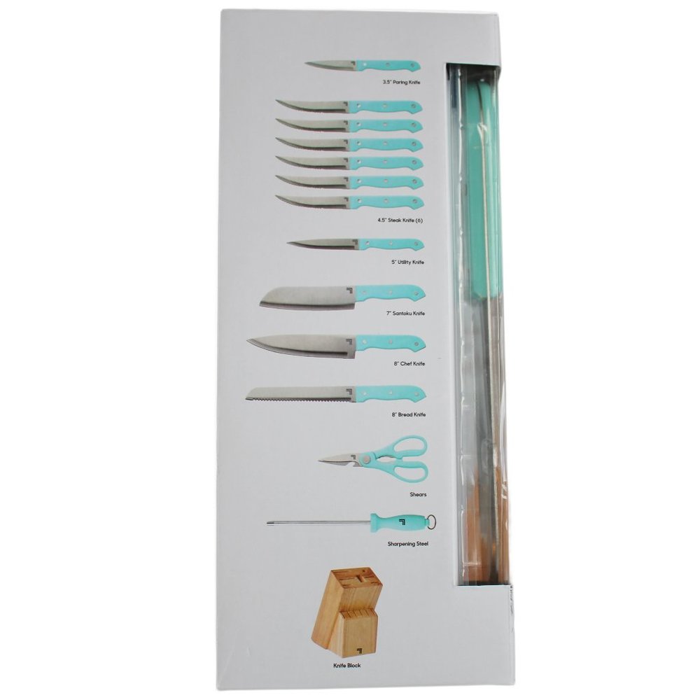 14 PC Sharper Image Knife Block Set AQUA SKY High Quality Stainless Steel Wood - Picture 4 of 6